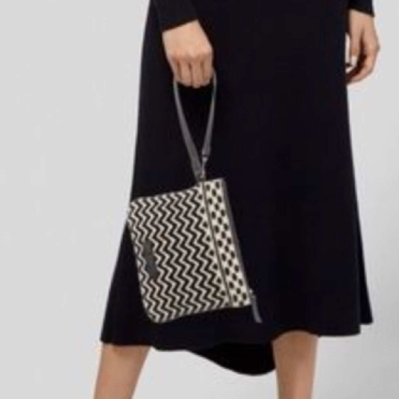 Rebecca Minkoff Black And White Knit Wristlet Leather Trim